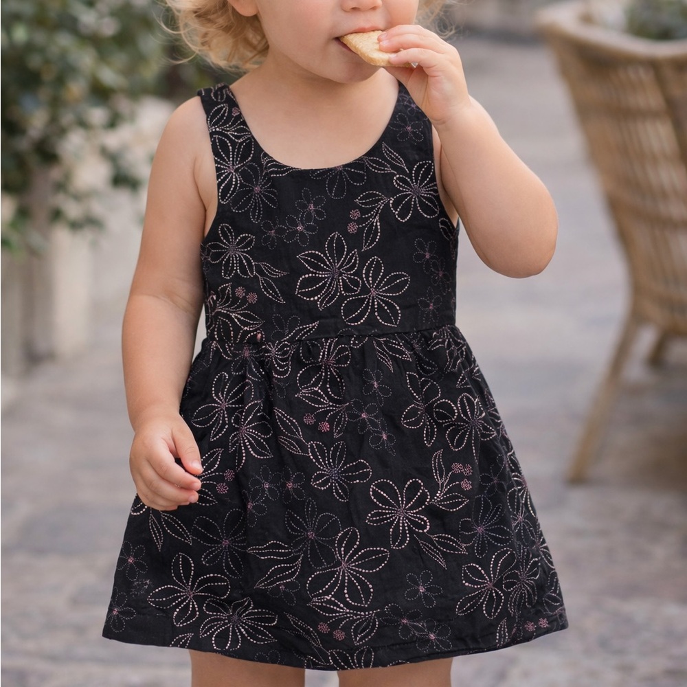 Floral Black Kids Dress with shorts